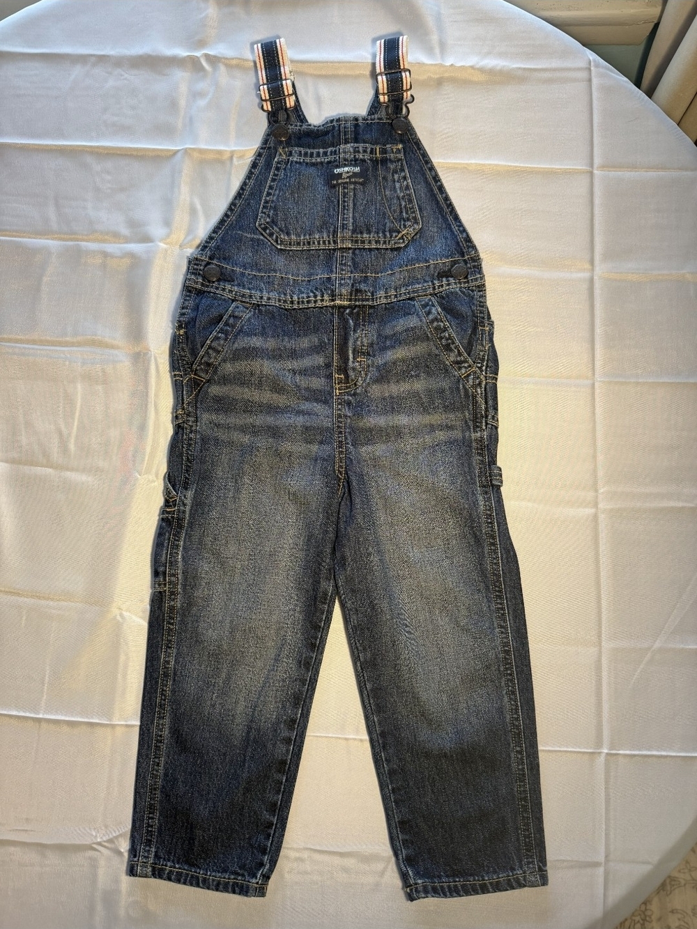 OshKosh B'gosh Dark Blue Denim Overalls with Striped Straps